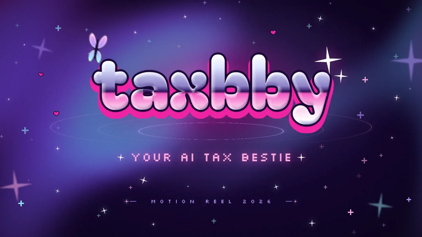 Taxbby’s editable launch video, with chrome lettering and a butterfly motif